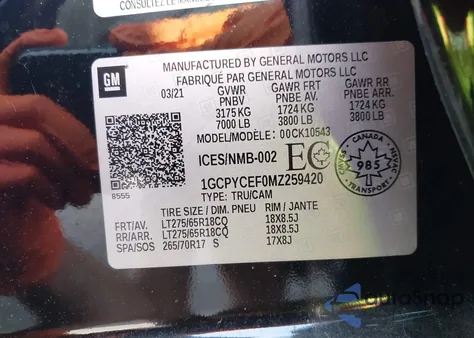 2021 Chevrolet Silverado 1500 4Wd Short Bed Custom Trail Boss/4Wd Standard Bed Custom Trail Boss from USA, damaged, VIN 1GCPYCEF0MZ259420